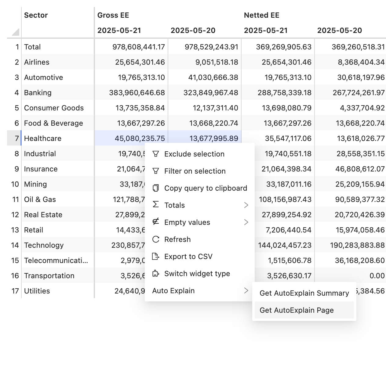 Auto-Explain context menu