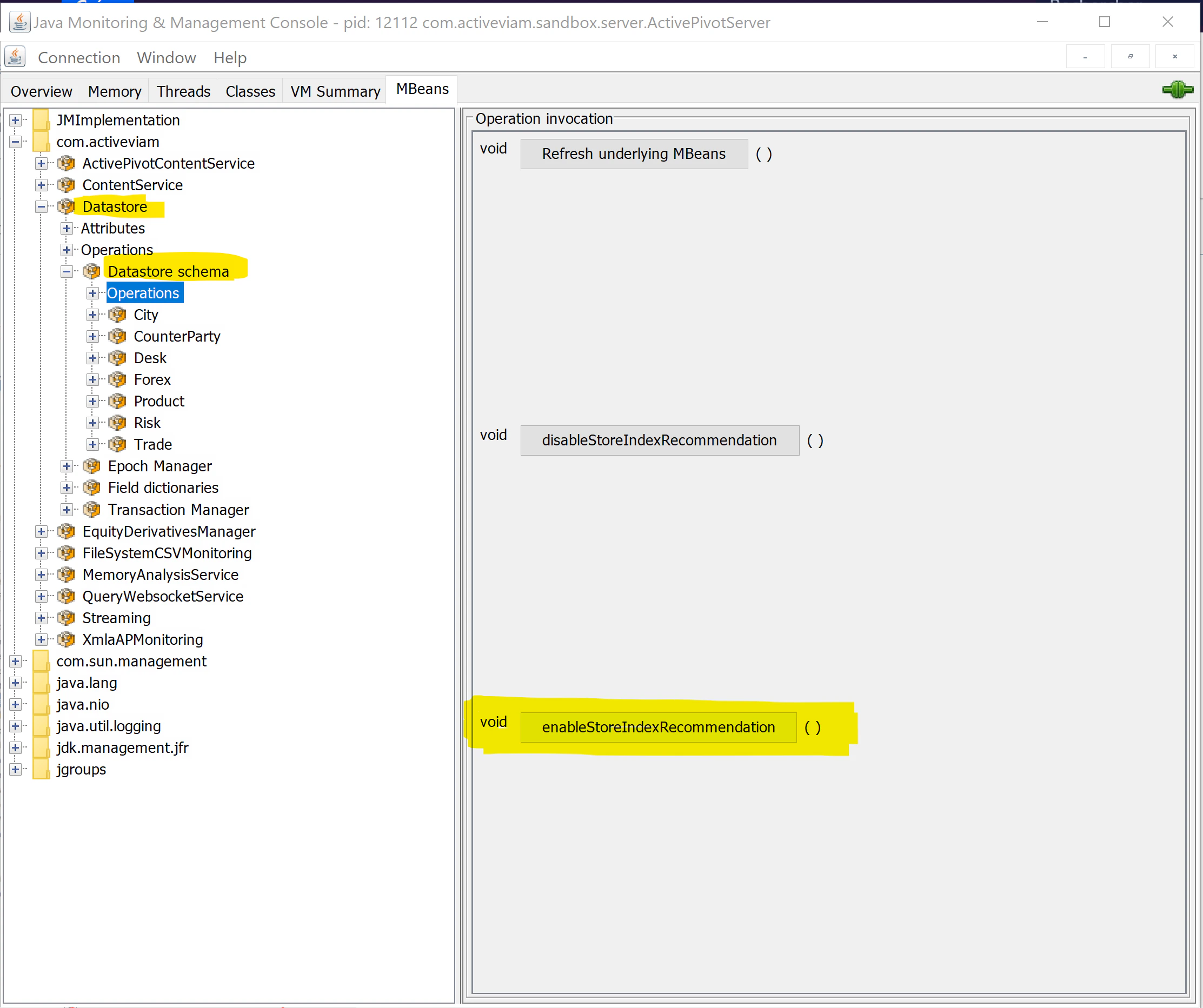 Enable Store Index Recommendation using MBeans