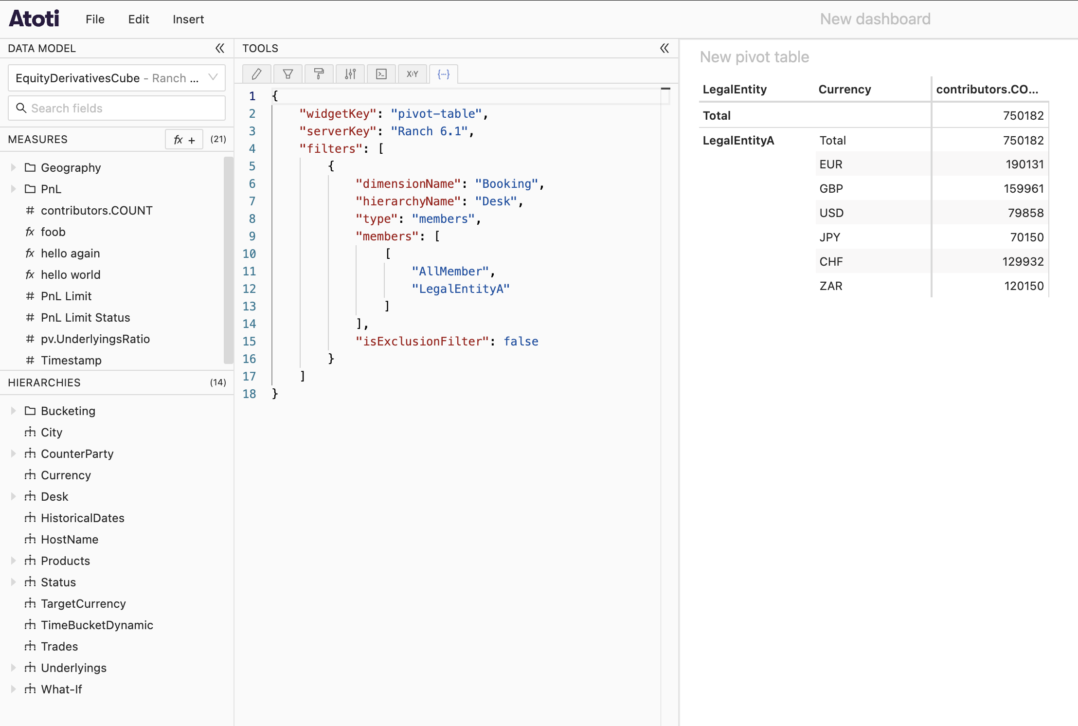 Tool panel open with the State tab selected, showing the widget state
editor