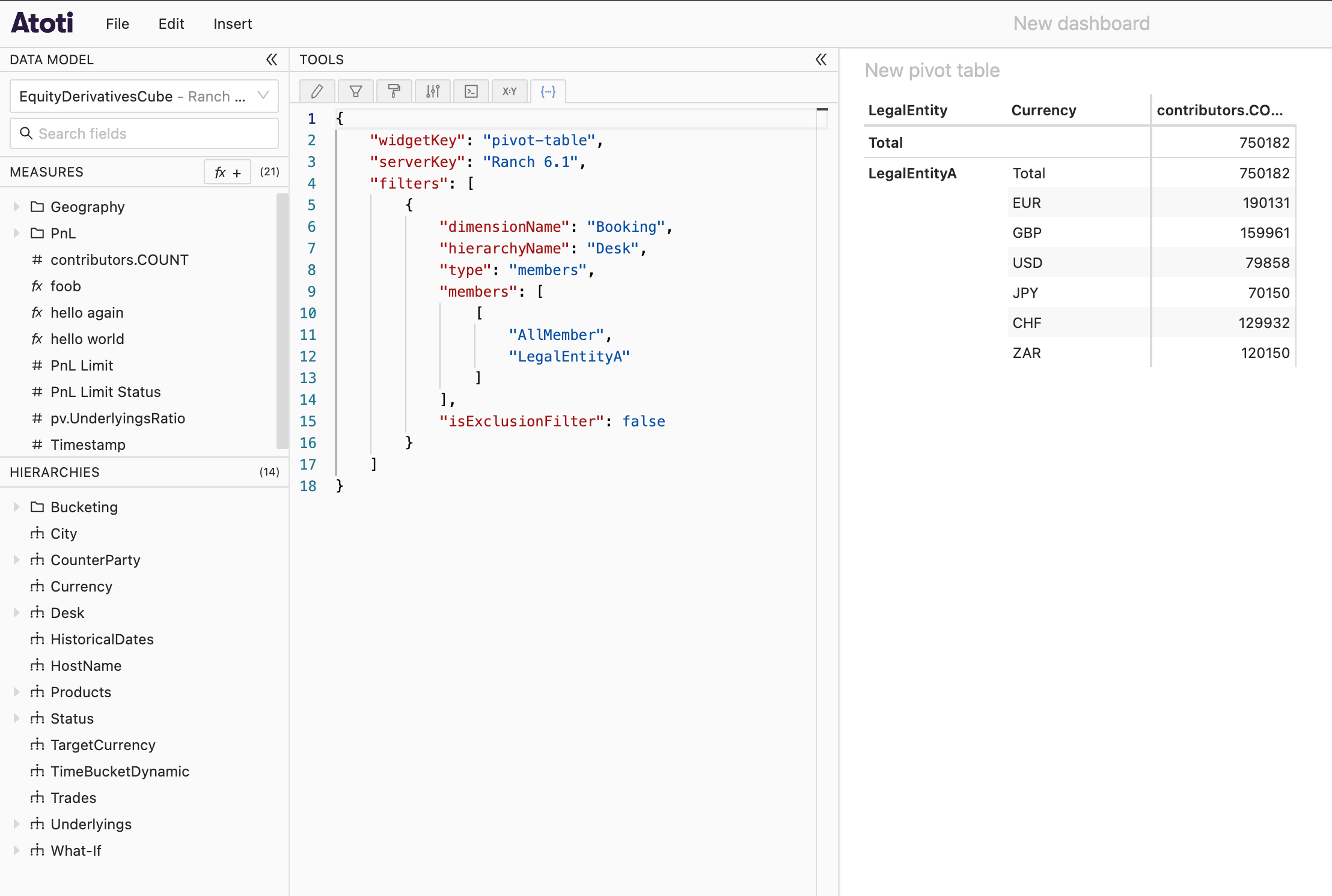 Tool panel open with the State tab selected, showing the widget state
editor