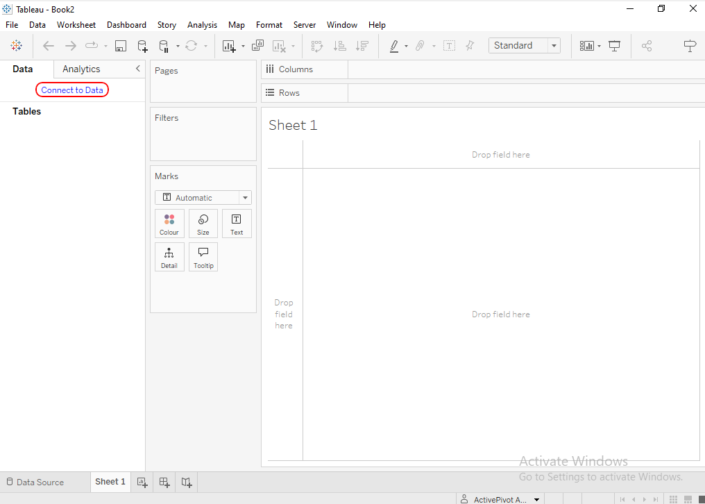 Tableau Desktop connection first step