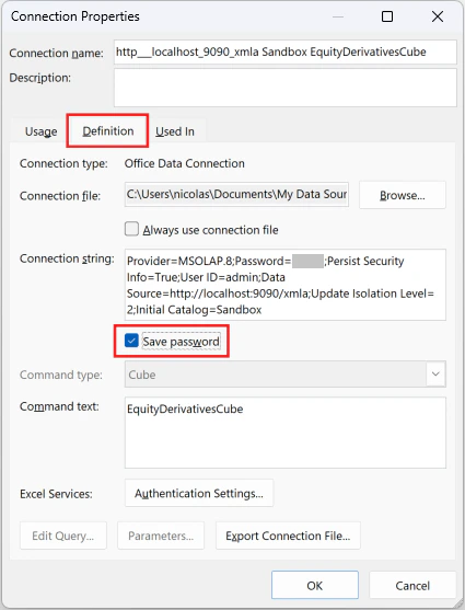 Properties: Save Connection Password