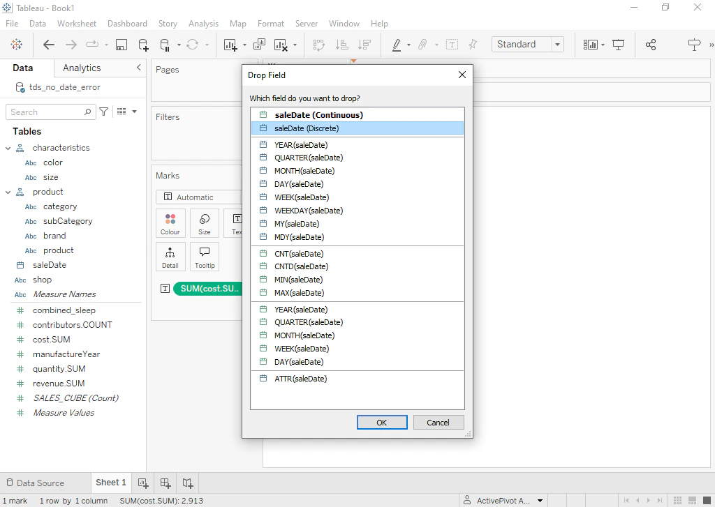 Dropping the date field into the view