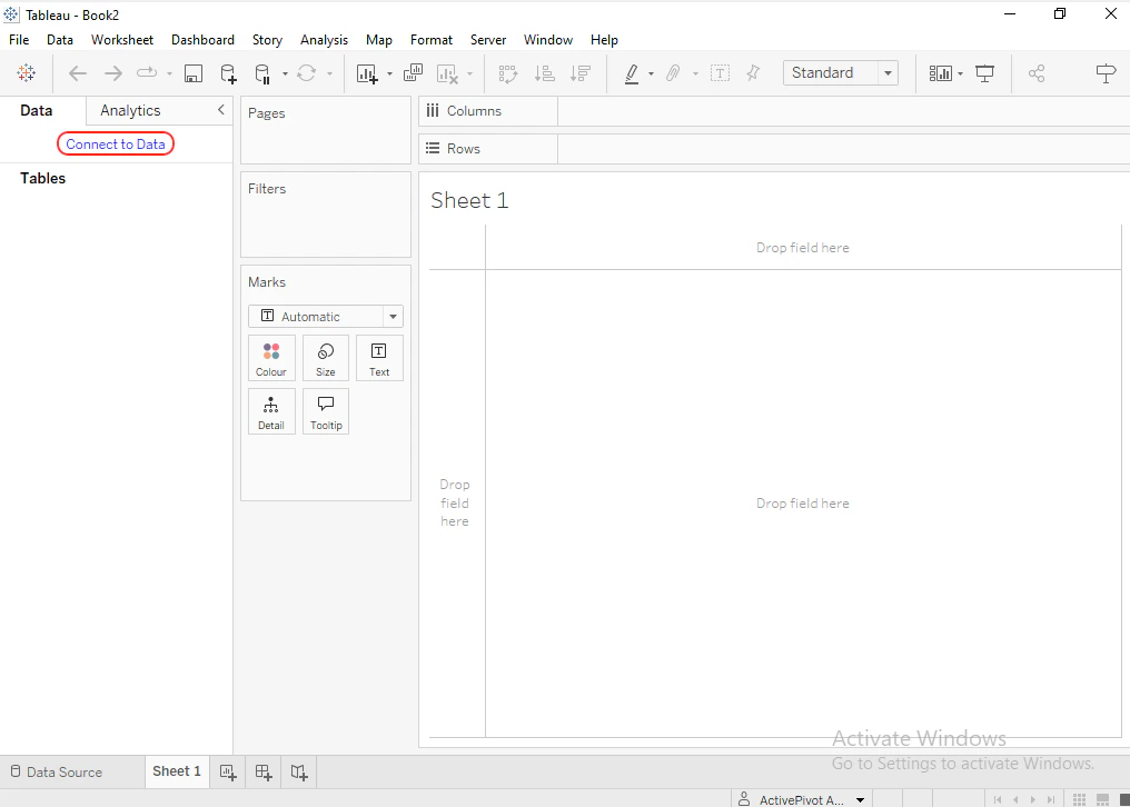Tableau Desktop connection first step