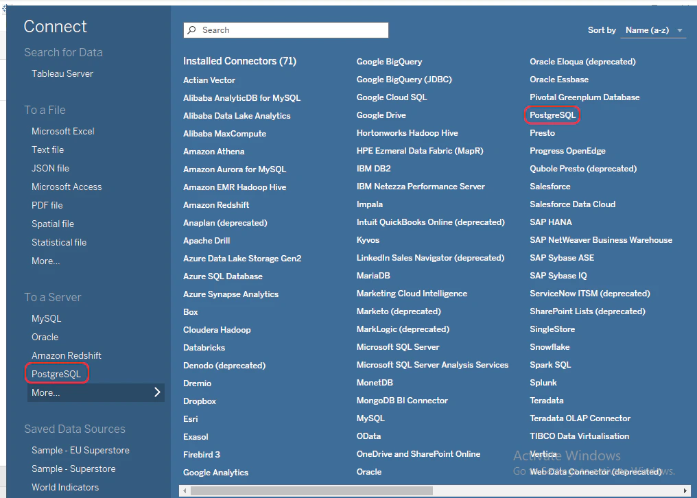 Tableau Desktop connection second step