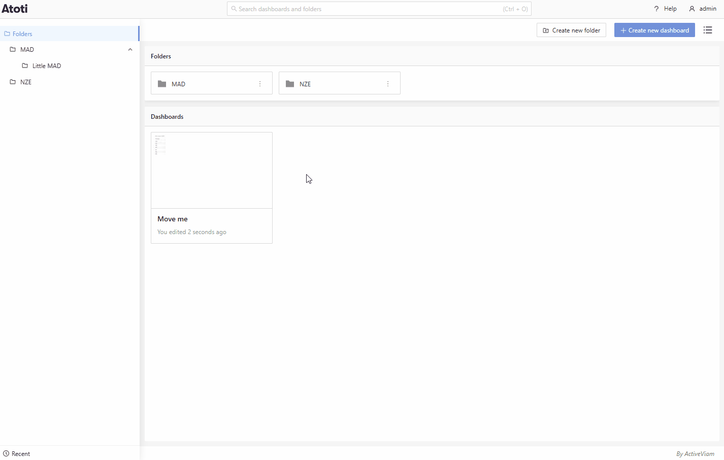 A search term is typed in the Move popup to filter the folder list, and a matching folder is selected.