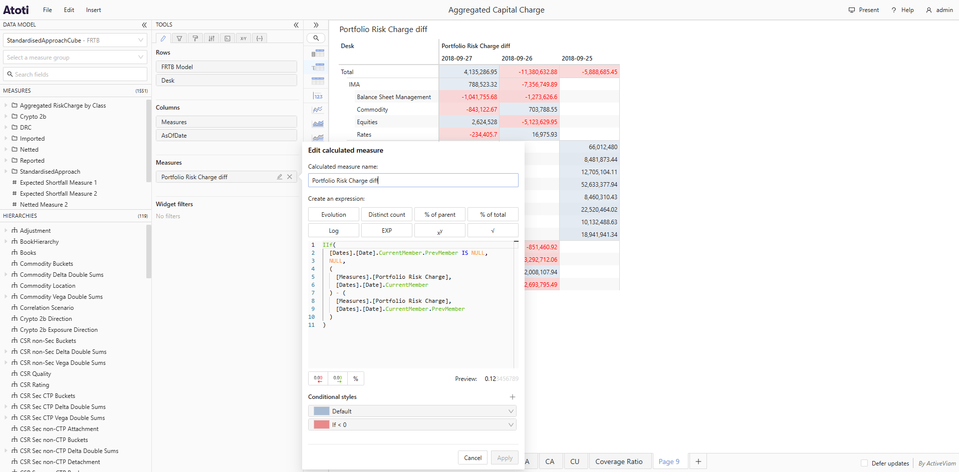 Fields tab with the Edit calculated measure popover open for a query-scoped calculated measure