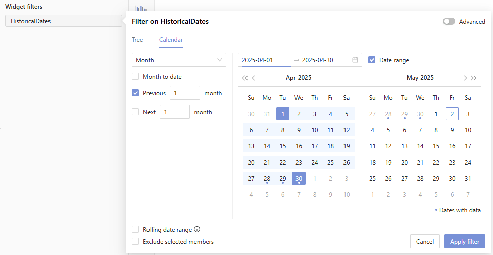 Previous date
filters