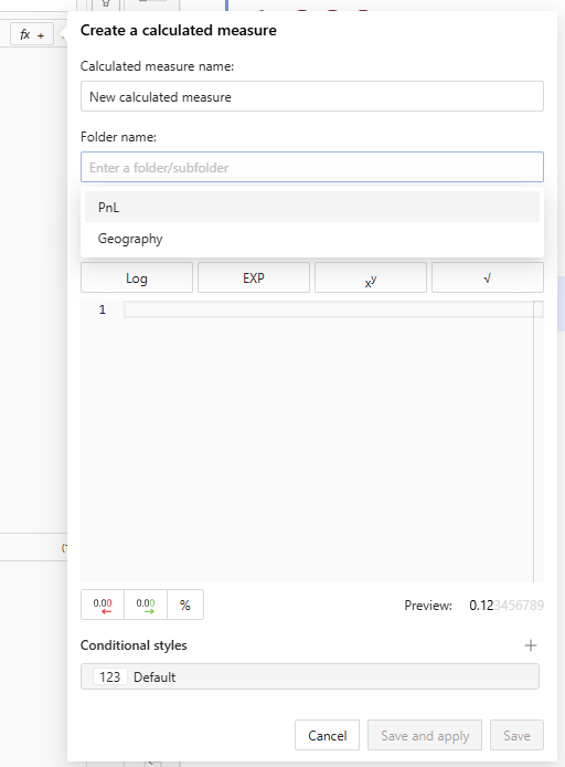 Calculated measures
folders