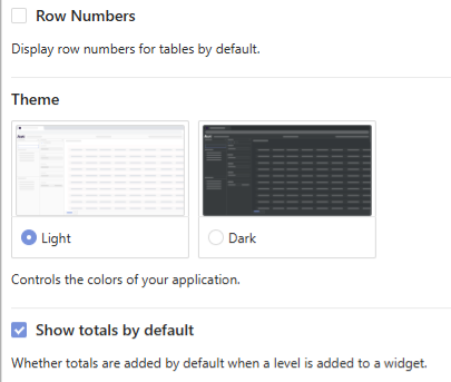 Extract of user settings panel in the content tab