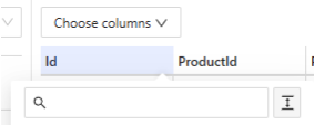 Filter options panel for Database tab tables