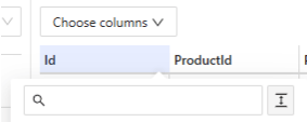 Filter options panel for Database tab tables