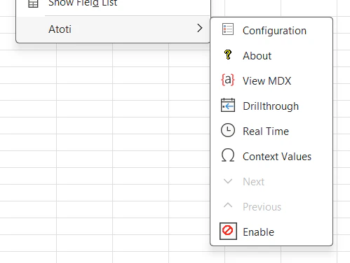 Excel context menu