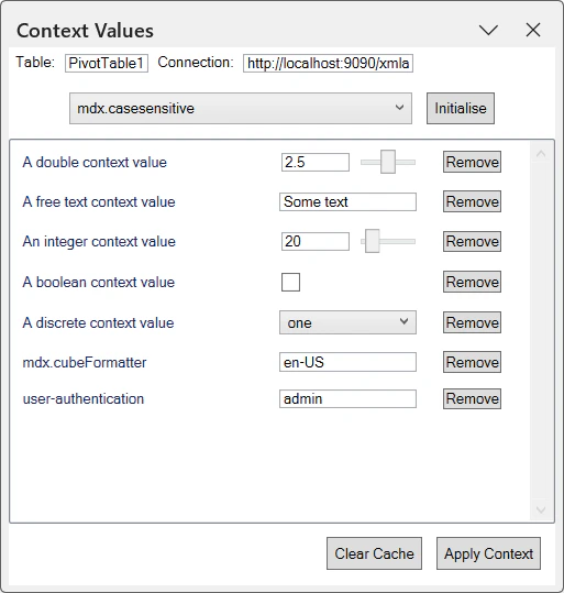 Context values configuration