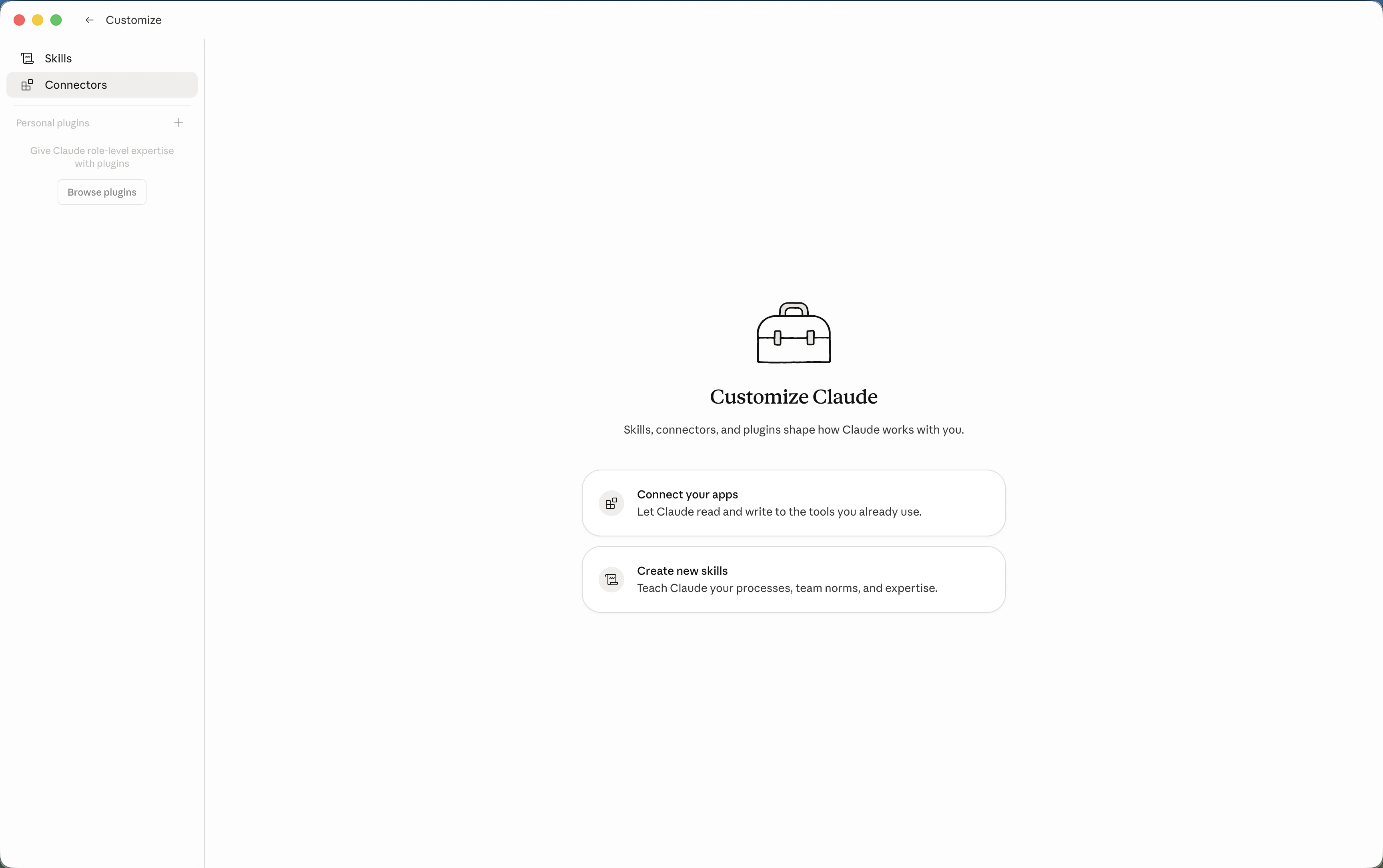 Connectors option in the Customize menu
