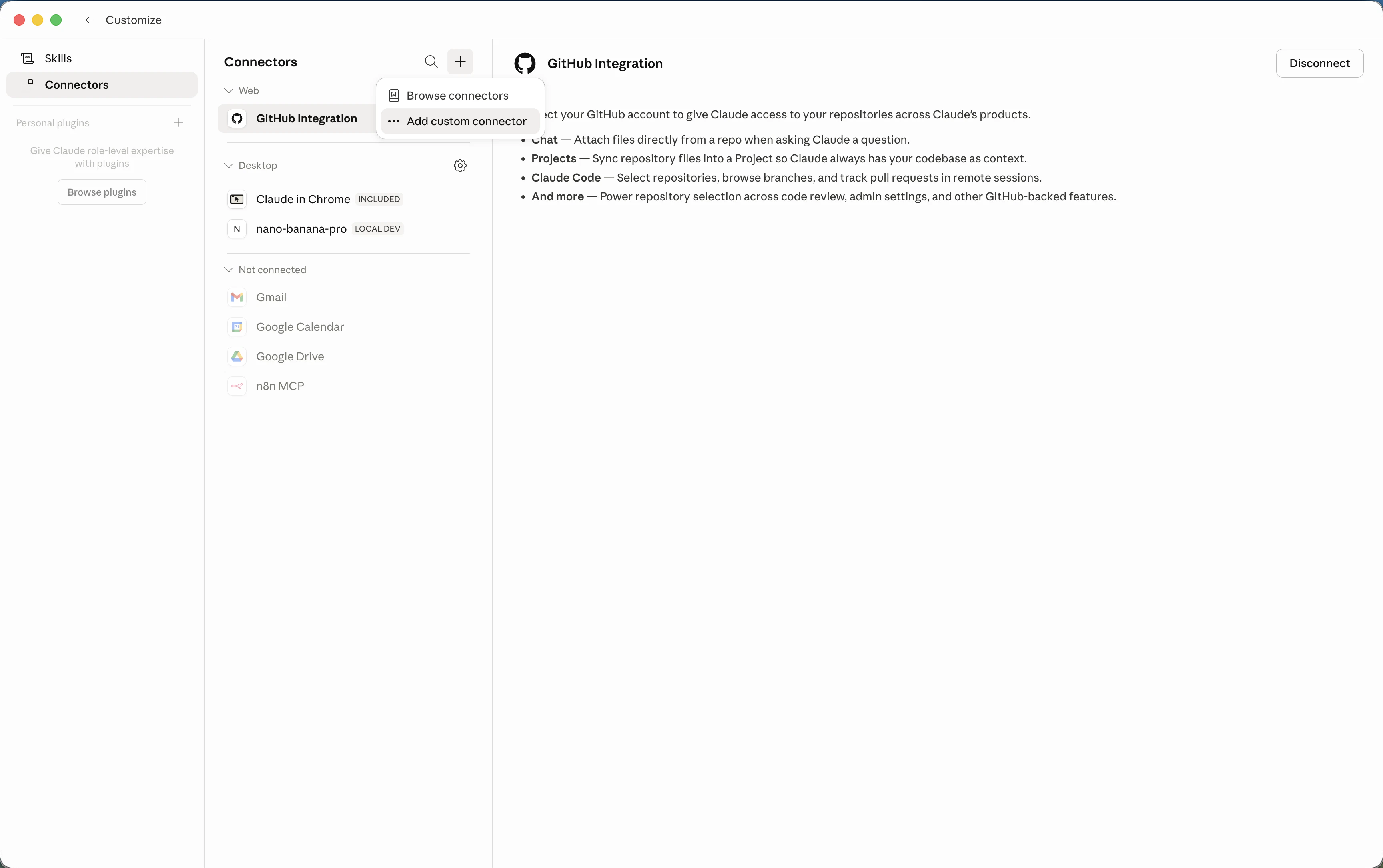 Add custom connector menu
