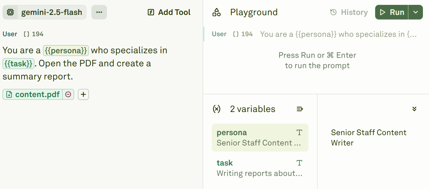 Running a prompt with a PDF attachment Running a prompt with a PDF attachment