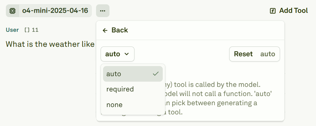 Configuring tool choice mode Configuring tool choice mode