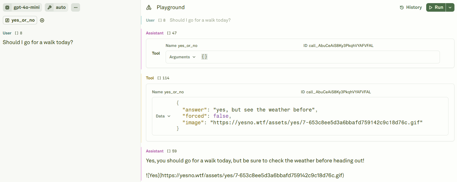 Modifying a tool response in the Playground Modifying a tool response in the Playground