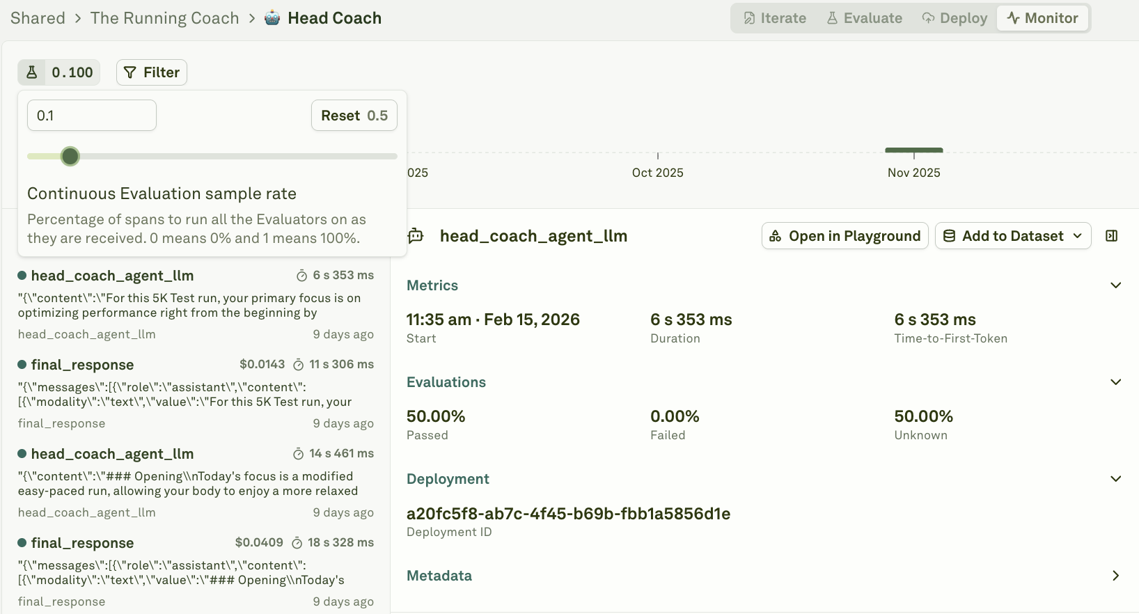 Configuring continuous evaluation sample rate Configuring continuous evaluation sample rate