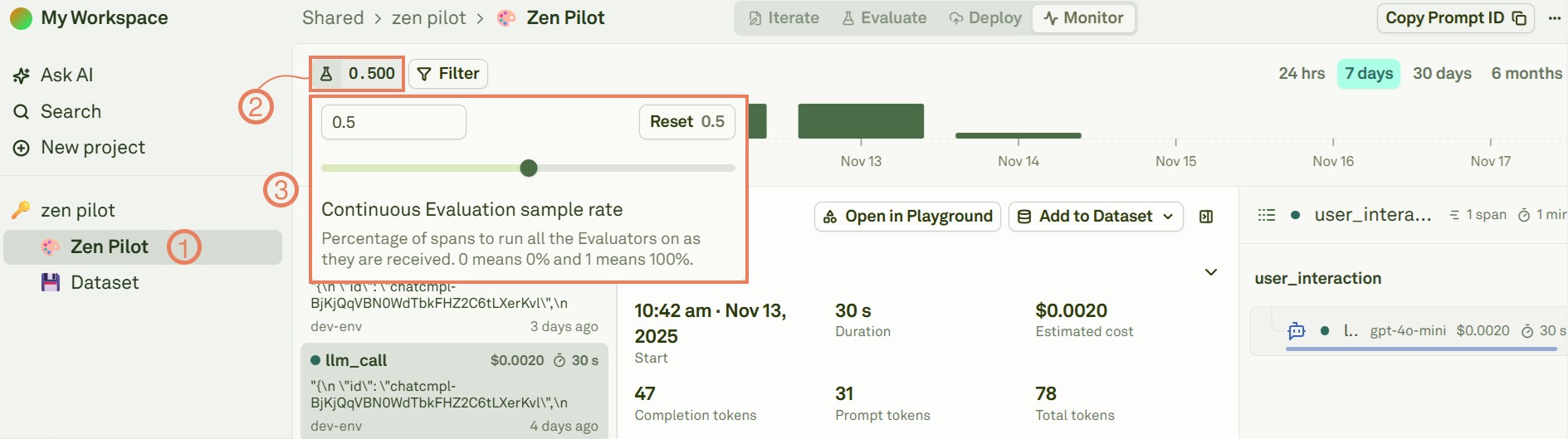 Configuring continuous evaluation sample rate Configuring continuous evaluation sample rate