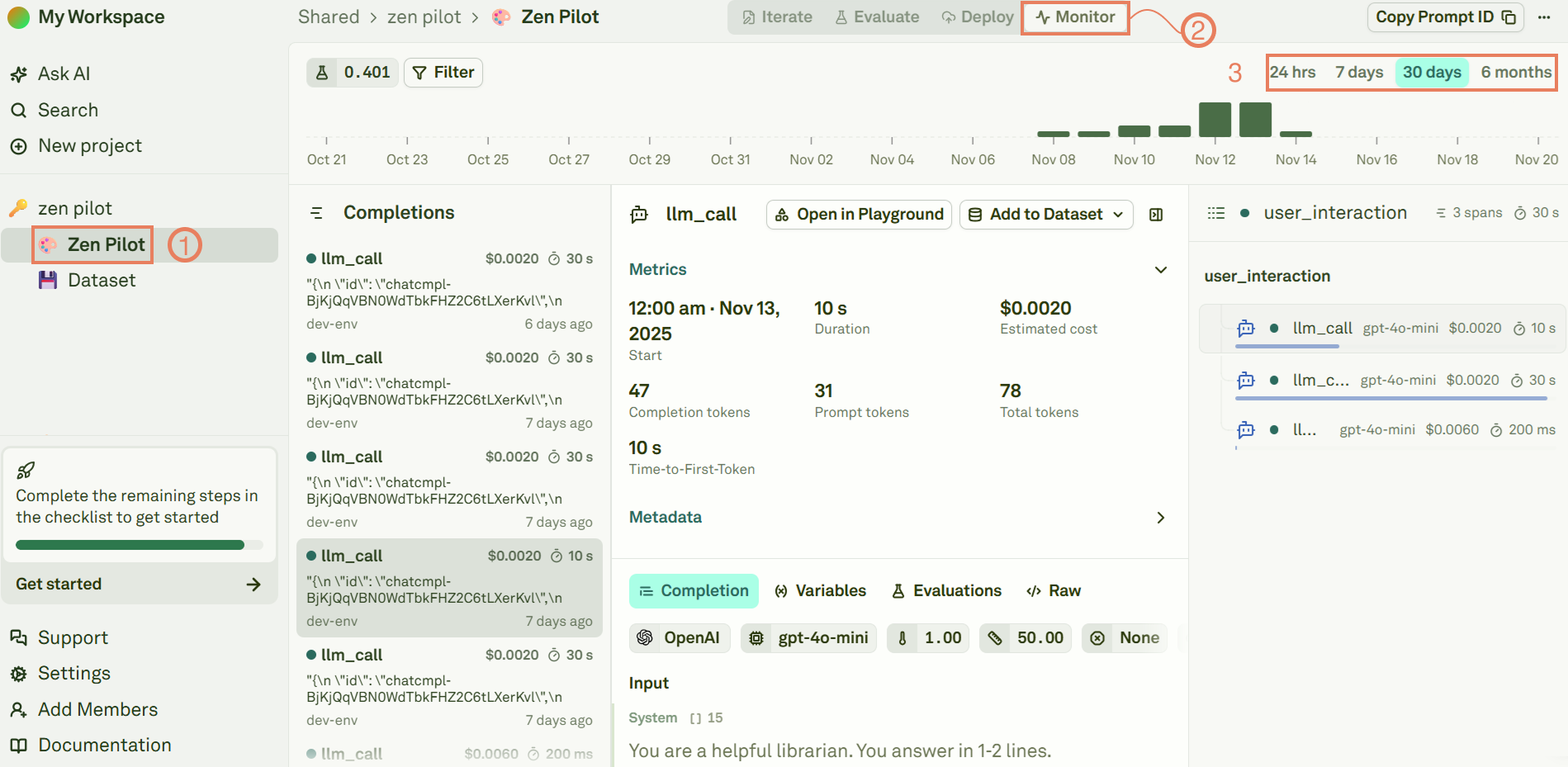Viewing spans for a prompt Viewing spans for a prompt