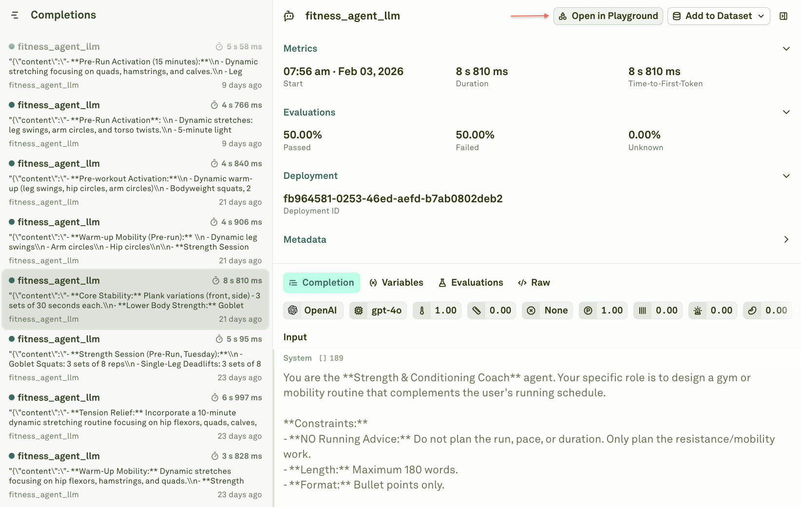 Opening a span in the Playground in Adaline Opening a span in the Playground in Adaline