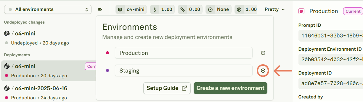 Deleting a deployment environment Deleting a deployment environment