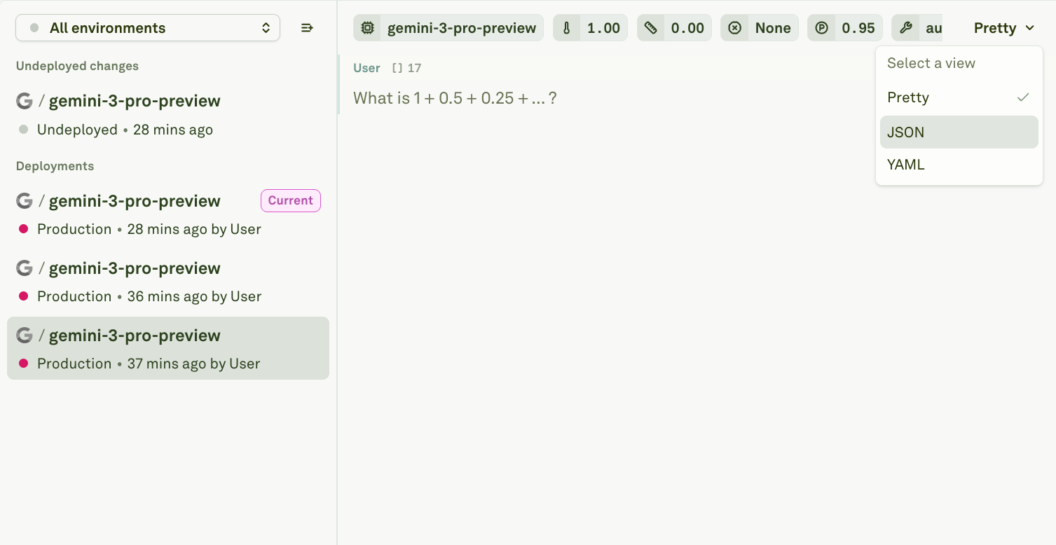 Switching to the JSON / YAML view Switching to the JSON / YAML view