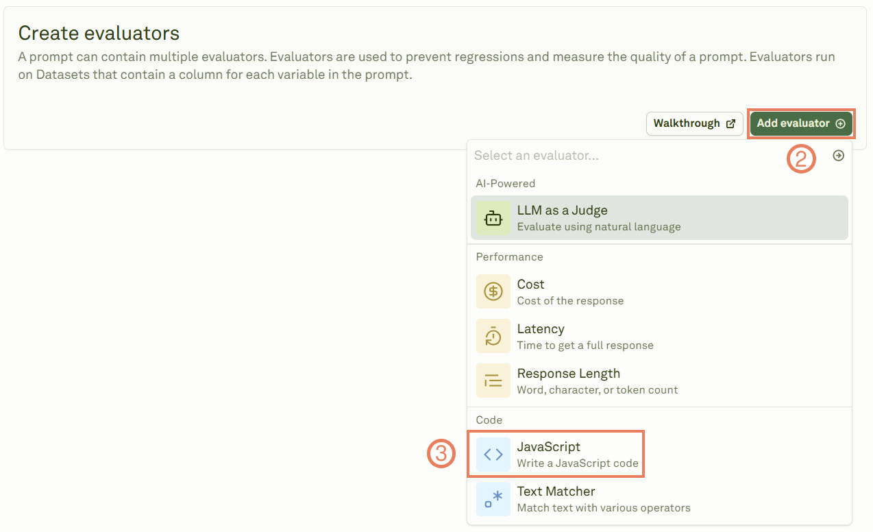 Selecting the JavaScript evaluator Selecting the JavaScript evaluator