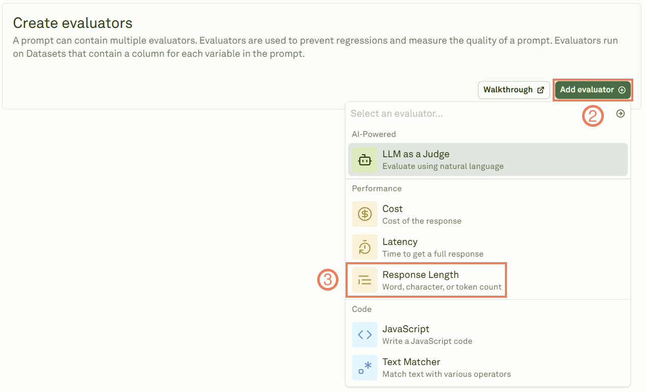 Adding the Response Length evaluator Adding the Response Length evaluator