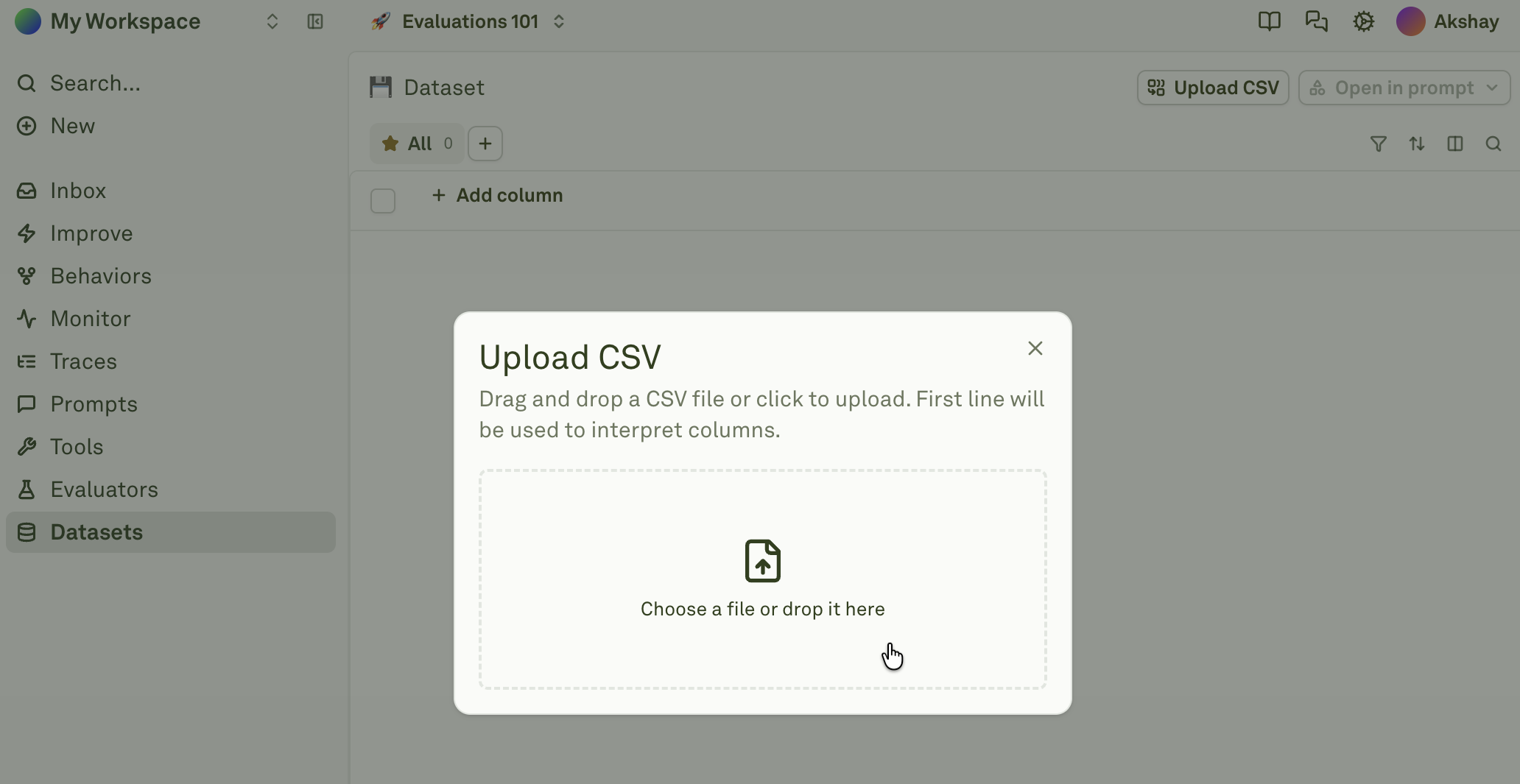Import CSV into dataset - Adaline
