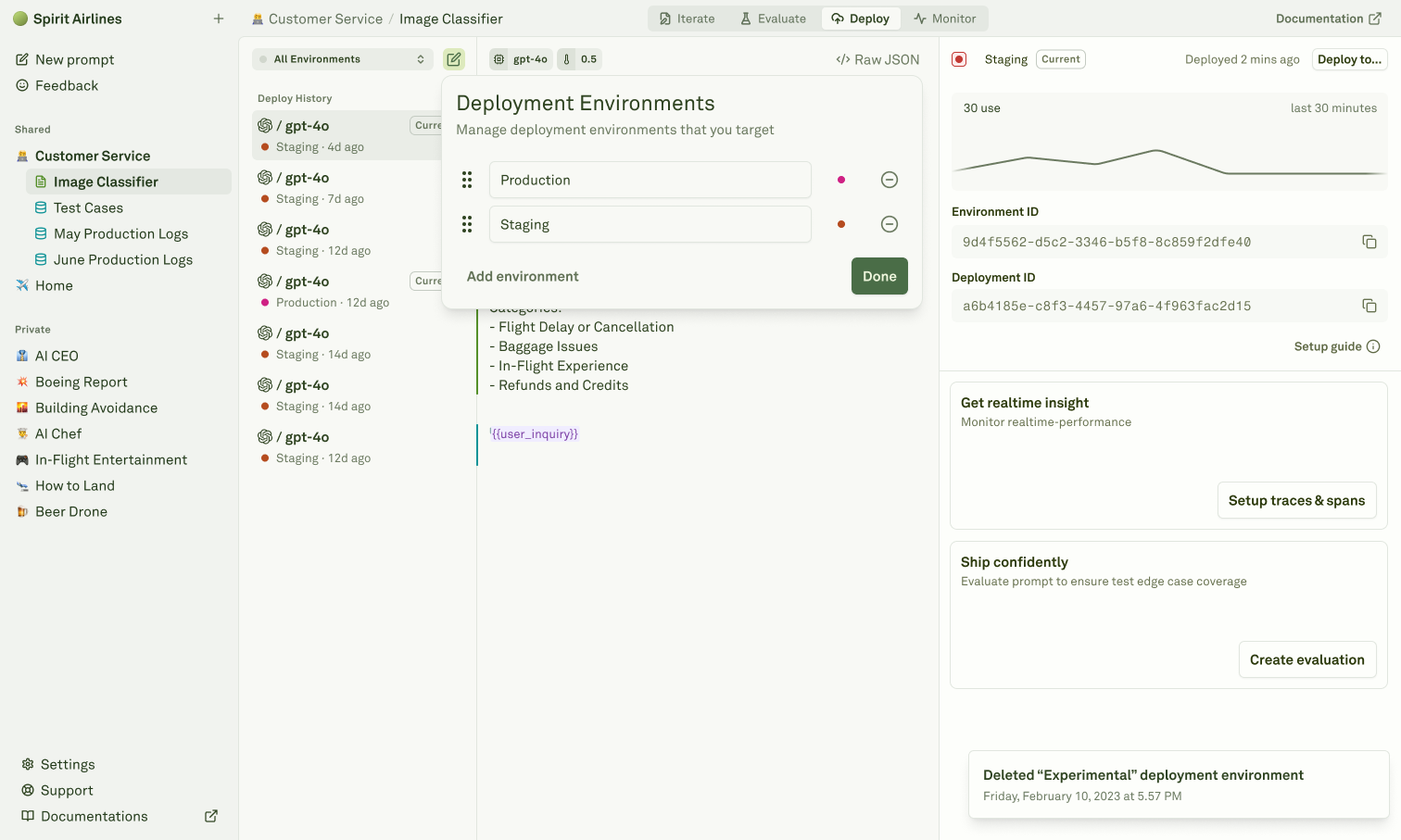 Managing deployments in Adaline Managing deployments in Adaline
