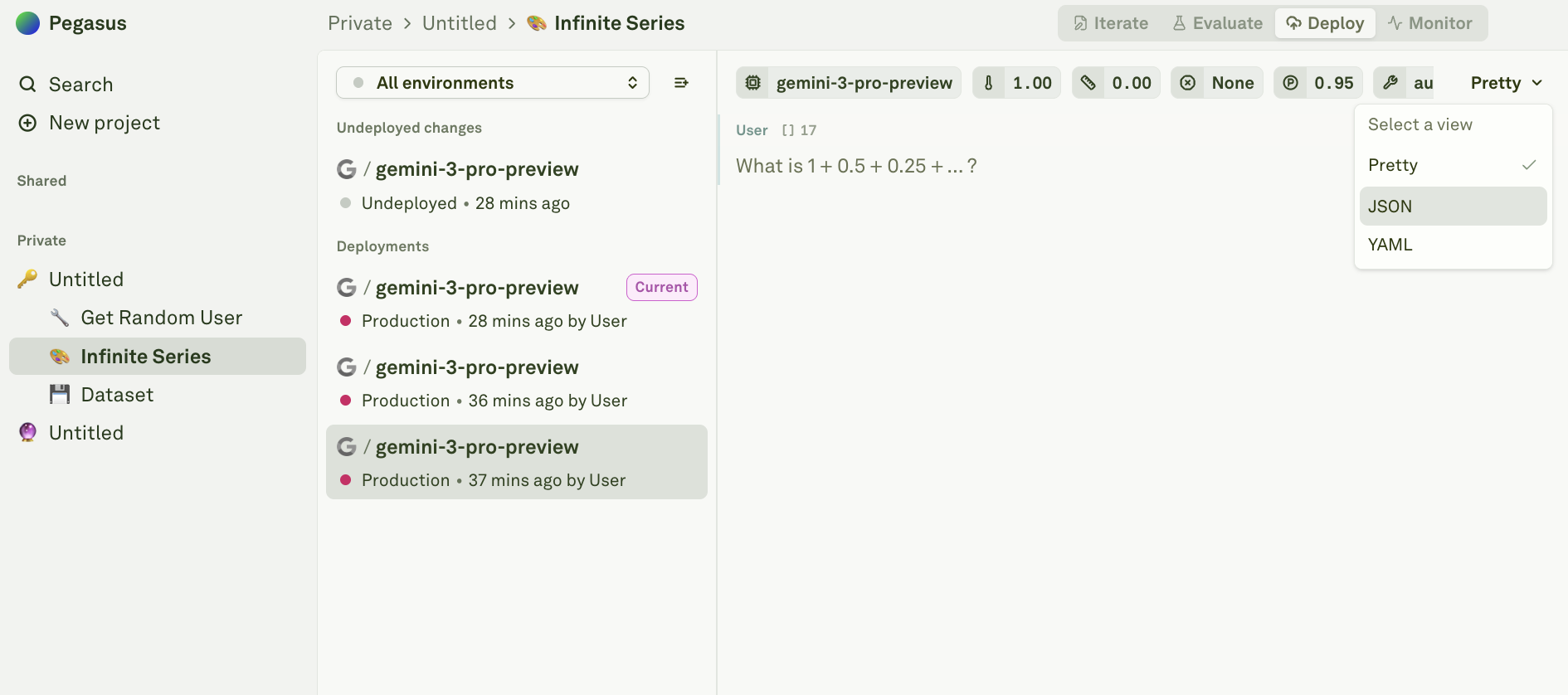 Switching to the JSON / YAML view Switching to the JSON / YAML view