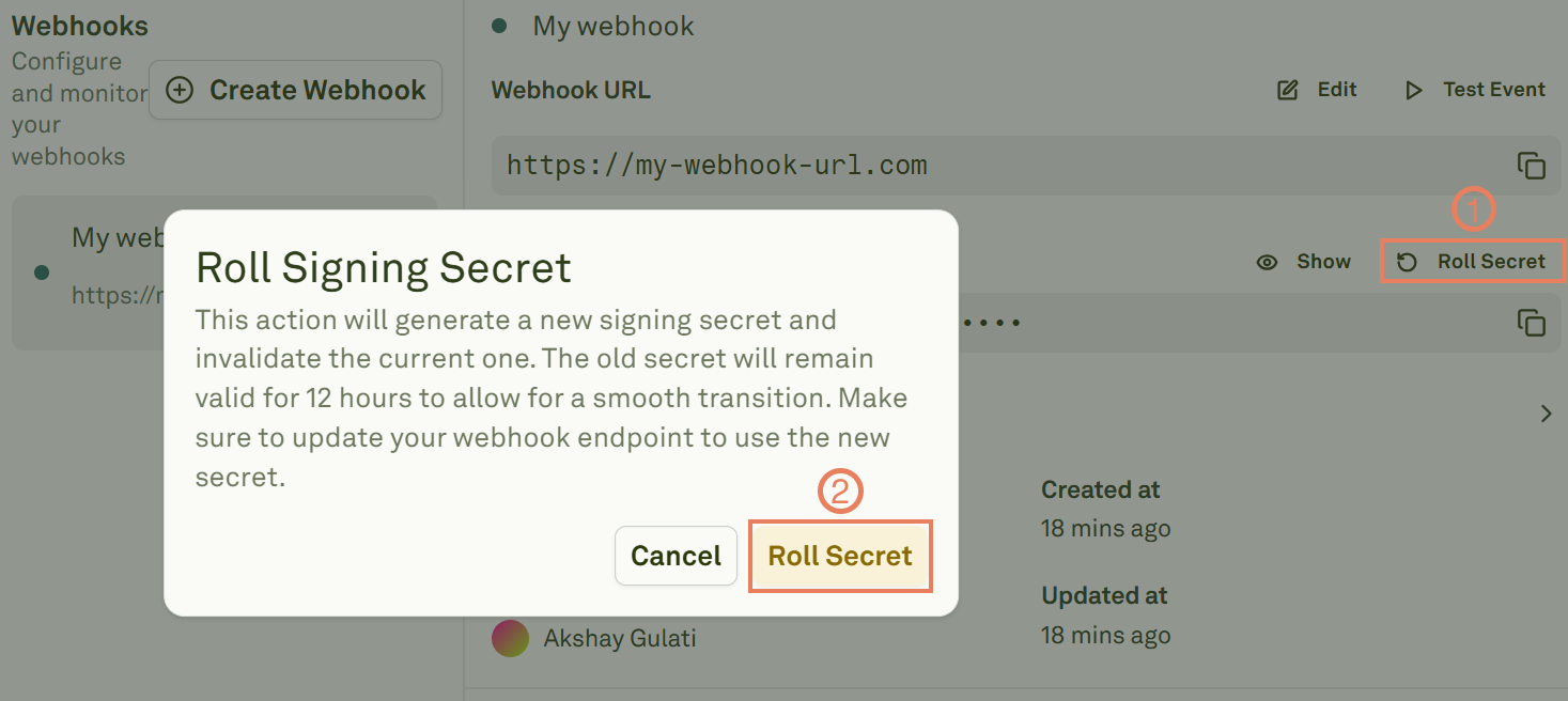Rolling a webhook signing secret Rolling a webhook signing secret
