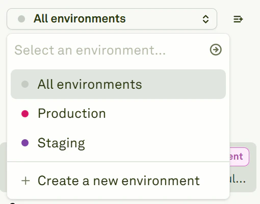 Viewing all deployment environments Viewing all deployment environments