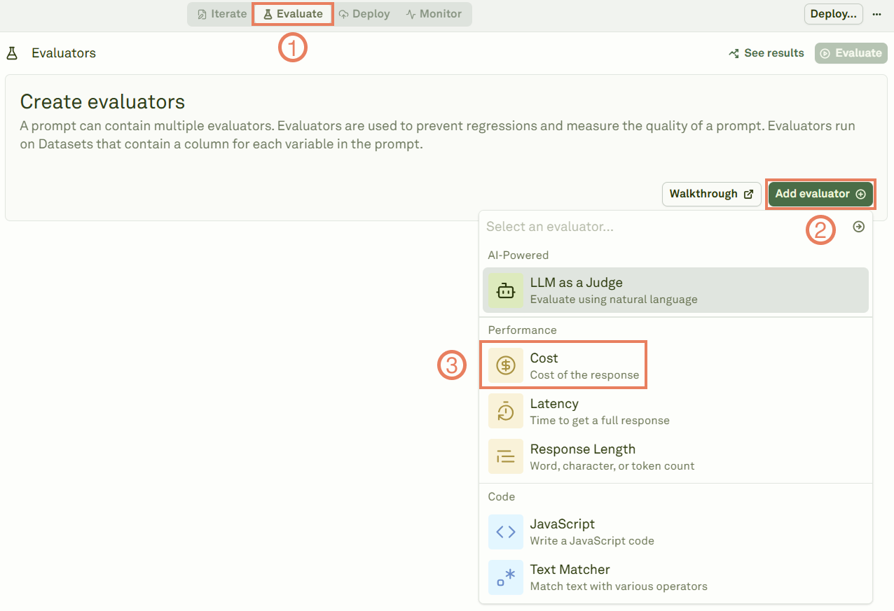 Selecting the Cost evaluator Selecting the Cost evaluator