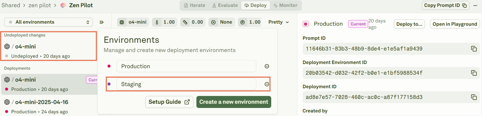 Create a new deployment environment Rename a new deployment environment