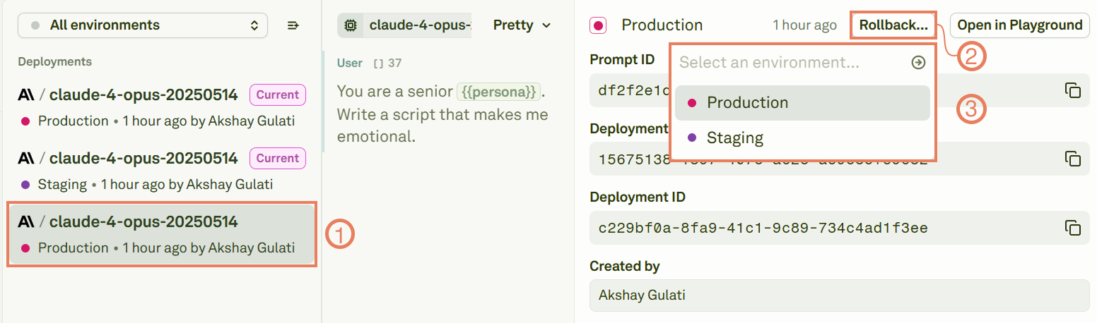 Rollback with deployed prompts Rollback with deployed prompts