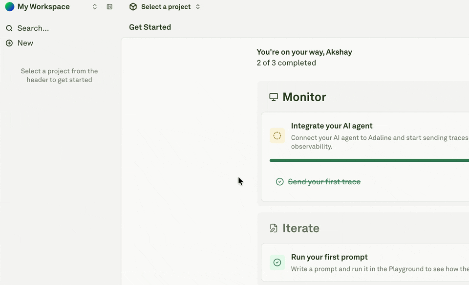 Opening workspace settings and API keys in Adaline Opening workspace settings and API keys in Adaline