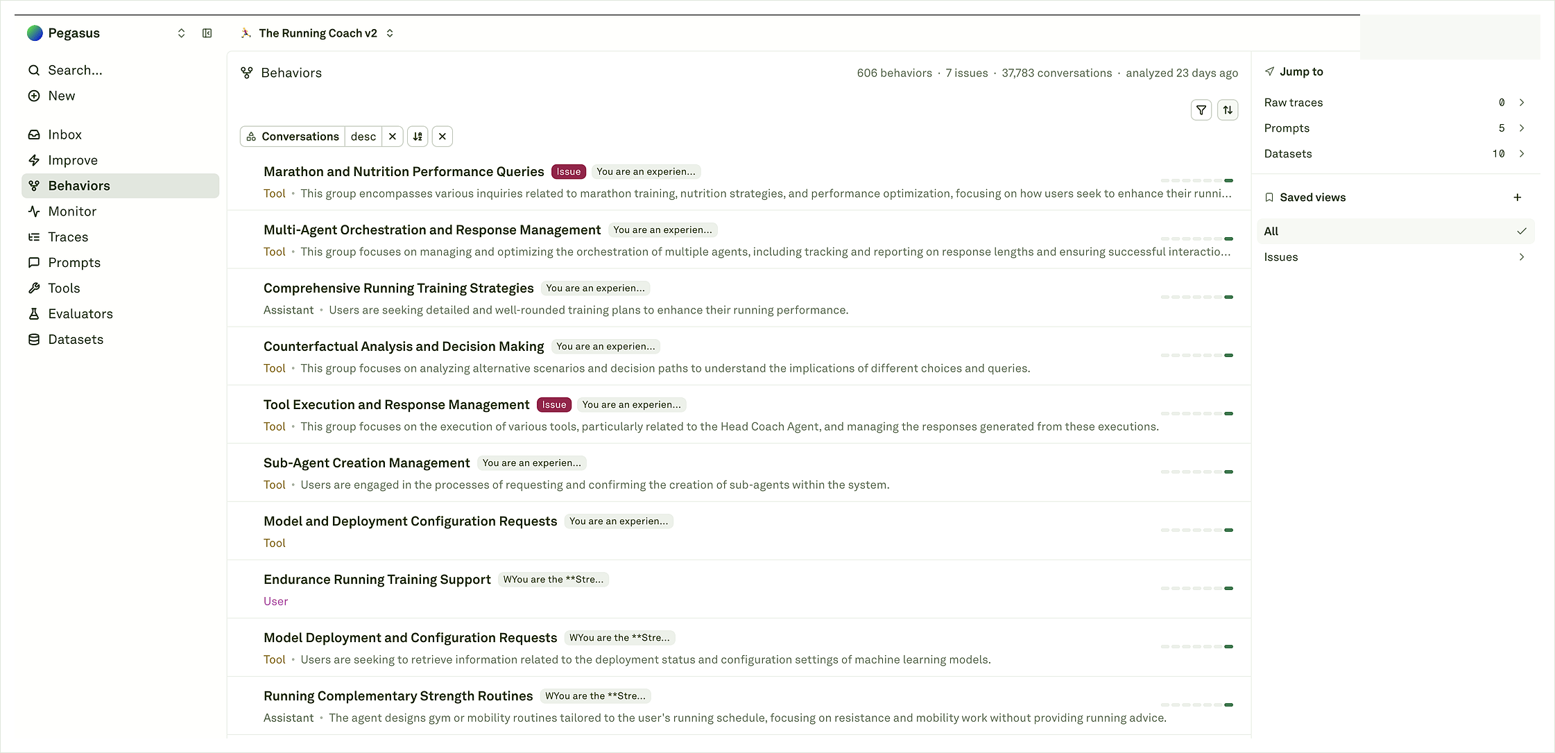 Behaviors sorted by conversation volume Behaviors catalog sorted by conversation volume with issue and non-issue behavior rows