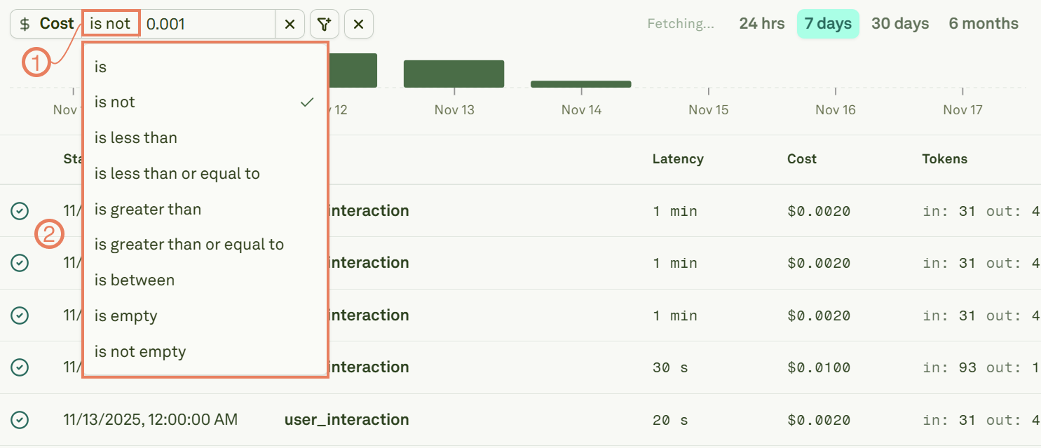 Monitor traces and spans in Adaline Filter traces and spans in Adaline