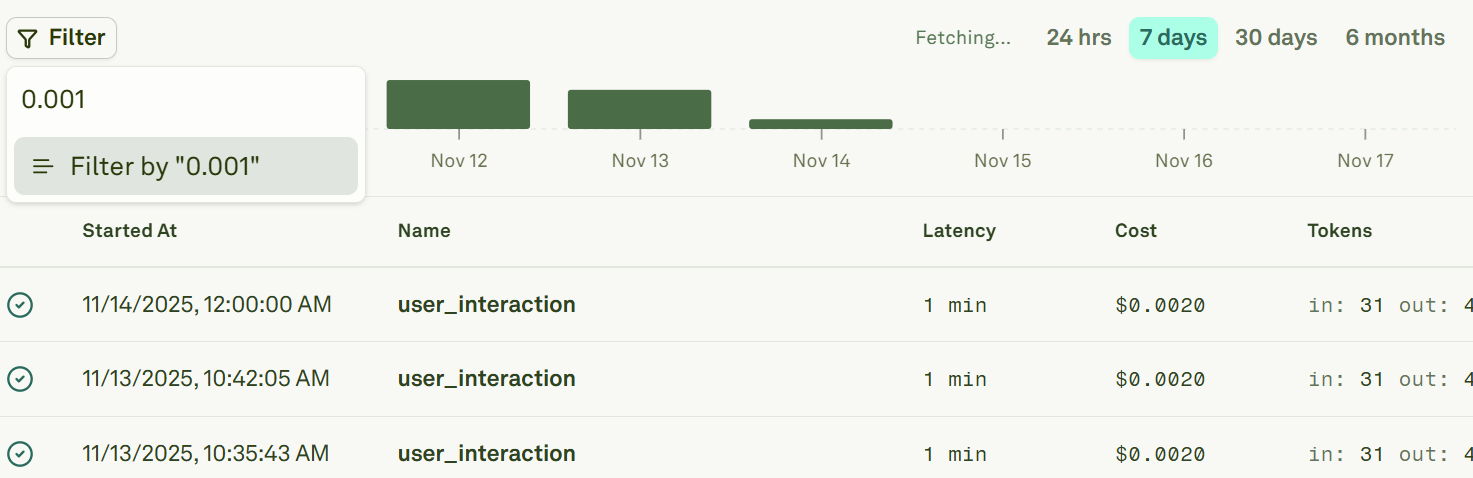 Monitor traces and spans in Adaline Filter traces and spans in Adaline