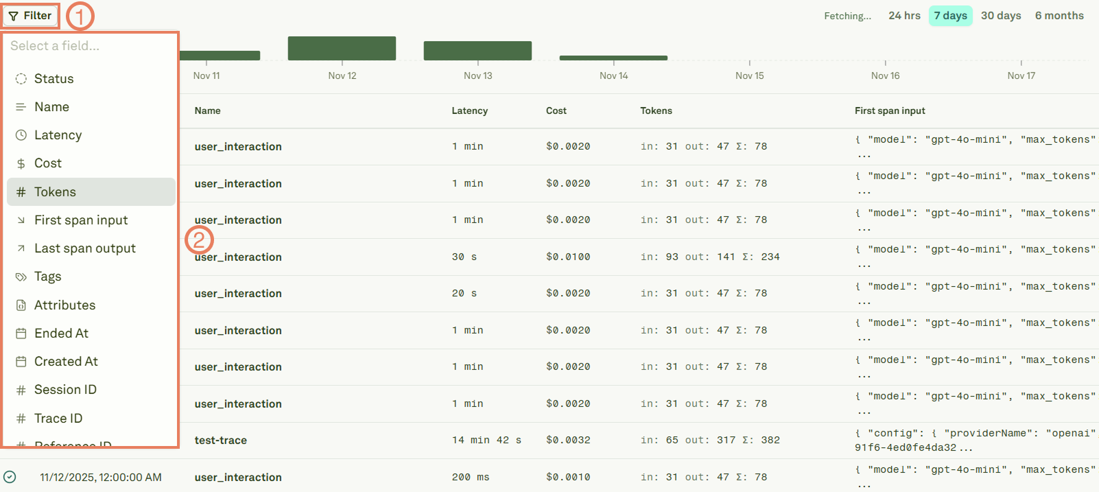 Monitor traces and spans in Adaline Filter traces and spans in Adaline