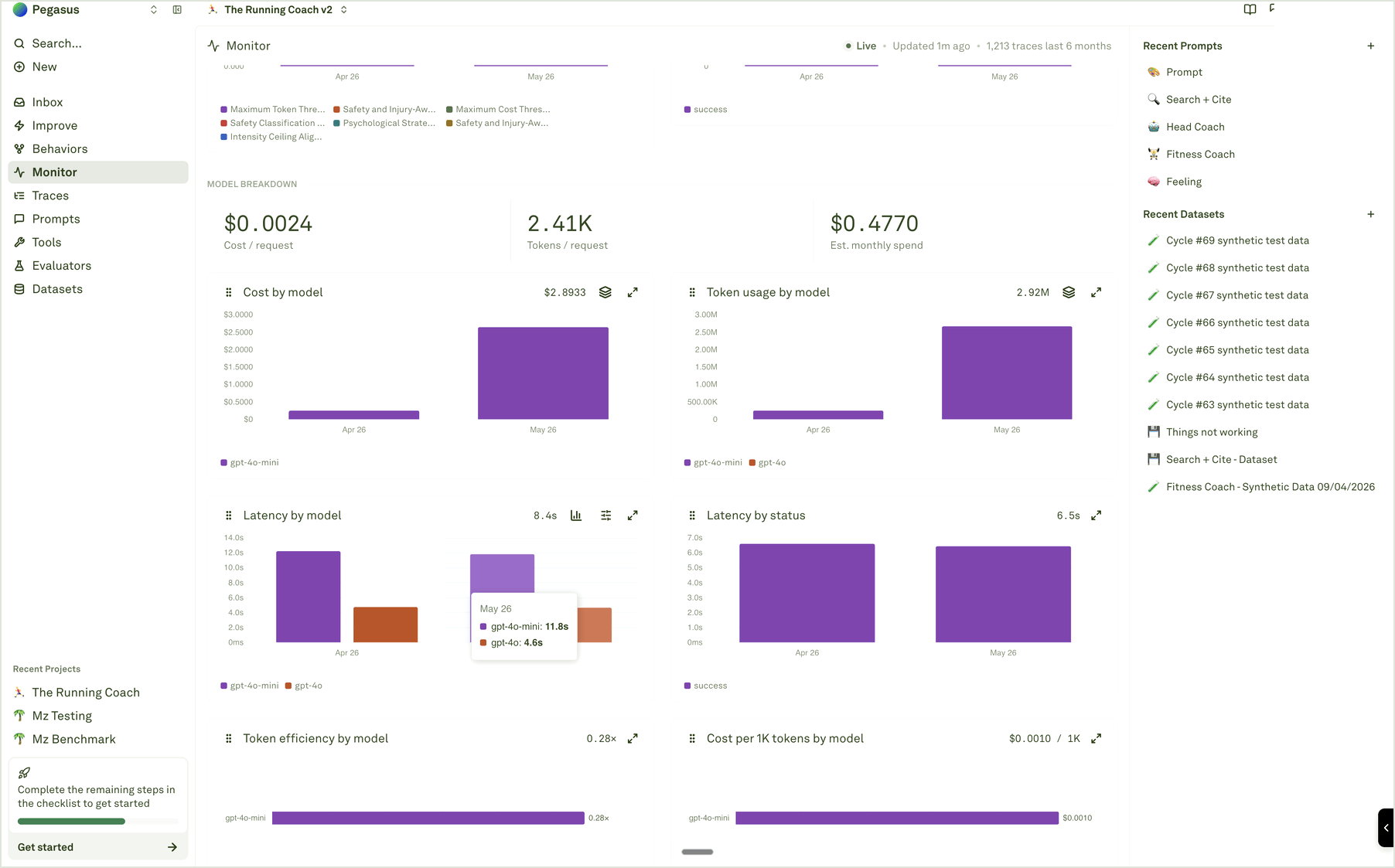 Model latency tooltip Monitor model breakdown chart with tooltip showing latency by model