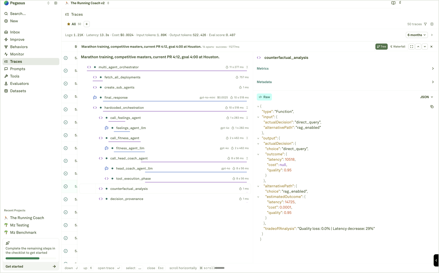 Span raw payload Trace side sheet with selected span raw JSON payload
