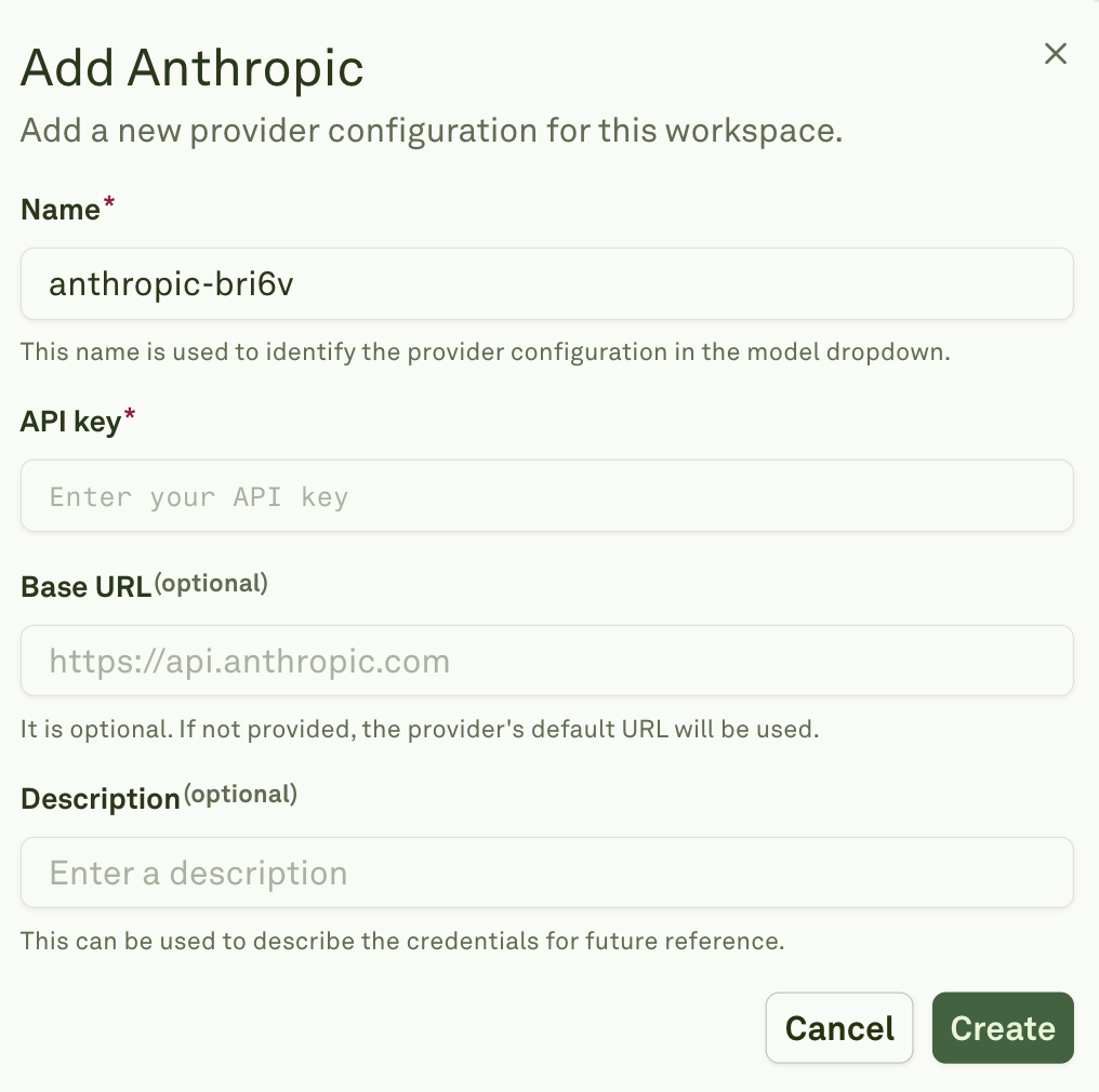 Enter Anthropic API Credentials Enter Anthropic API credentials