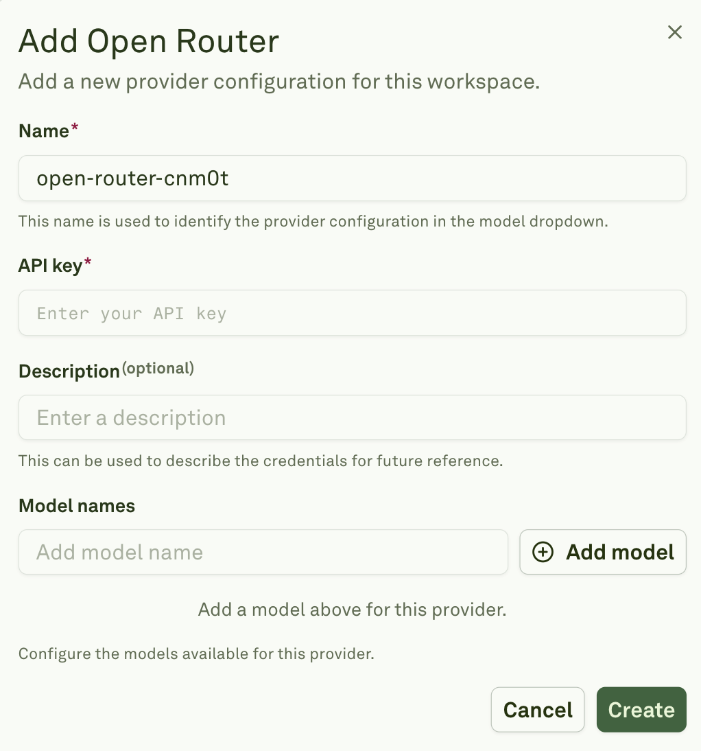 Enter Open Router API Credentials Enter Open Router API credentials