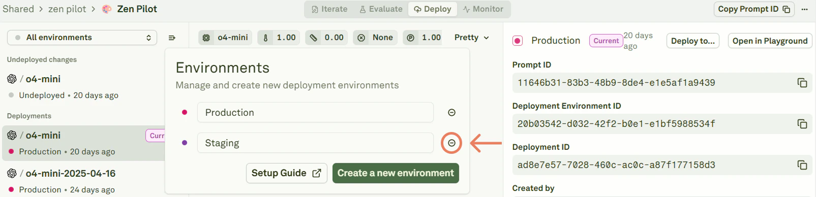 Deleting a deployment environment Deleting a deployment environment
