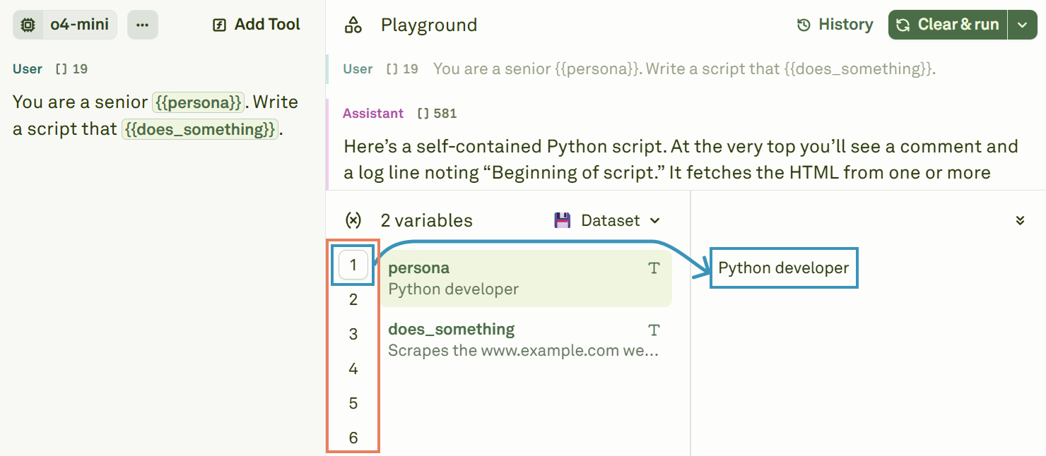 Run a dataset's row into the Playground Run a dataset's row into the Playground